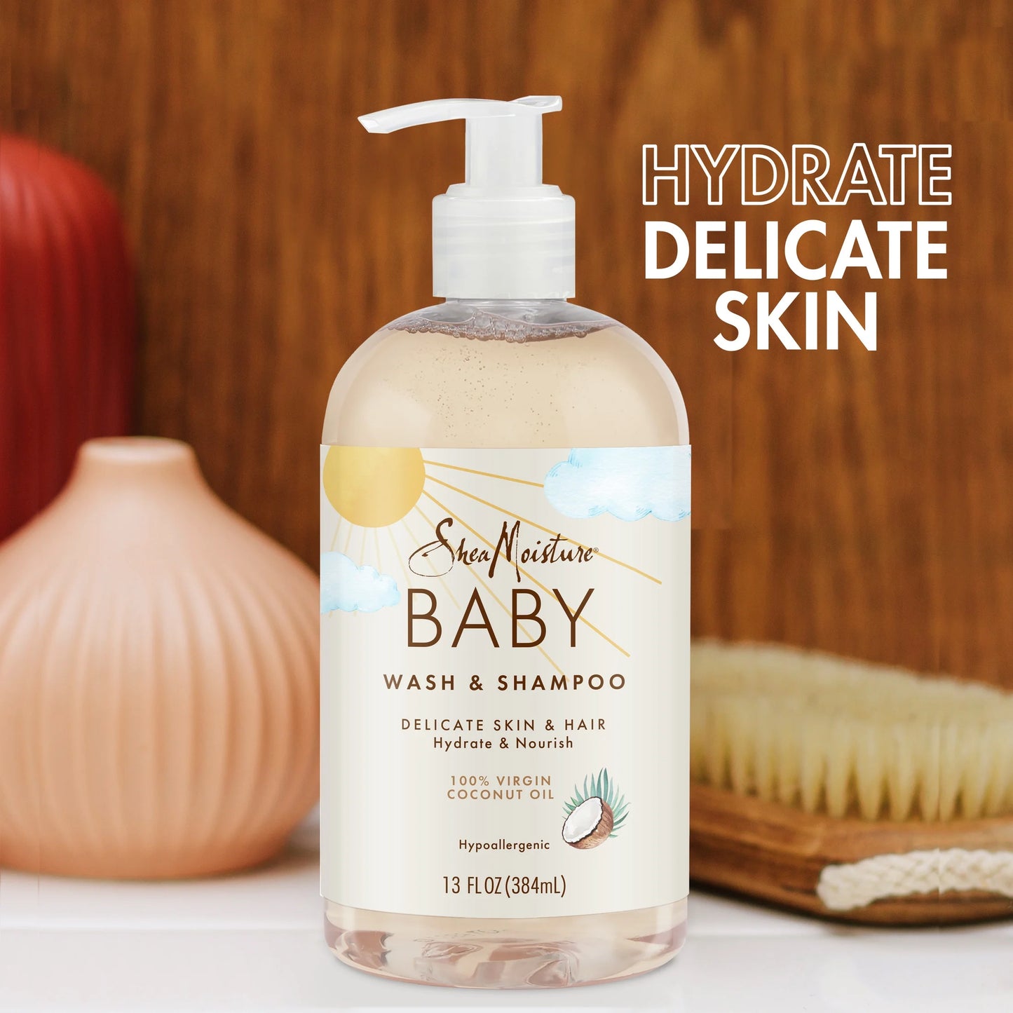 Baby Wash and Shampoo with 100% Virgin Coconut Oil, Sweet Pea & Murumuru, 13 Fl Oz